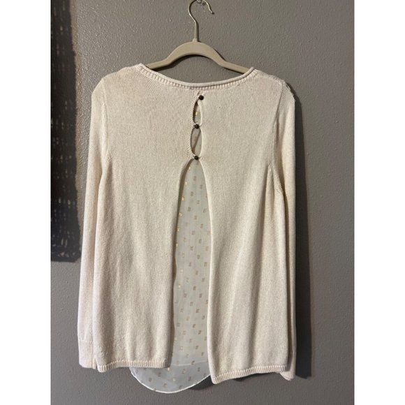 LUCKY Brand Sweater Top M Medium Cream Gold Back Details - Picture 3 of 9